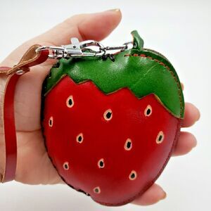 STRAWBERRY Accessory Coin Purse Zip Wristlet Handmade Leather Gift Cash Holder